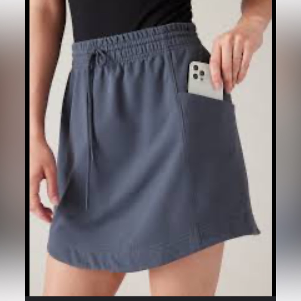 ATHLETA RETROTERRY SKIRT WOMENS GRANITE BLUE SIZE‎ SMALL Side Pockets Drawstring